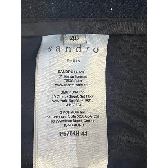 Women's Sandro Navy w Silver Metallic Stripped Threads Pants Size 40/ US 8 - Picture 9 of 11